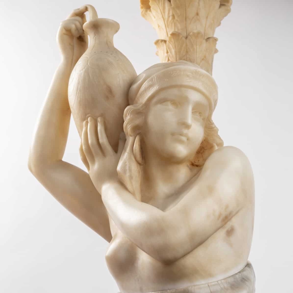 An Italian 19th Century Orientalist Alabaster Lamp Sculpture Attributed to Gugliemo Pugi (1850-1915). An Italian 19th Century Orientalist Alabaster Lamp Sculpture Attributed to Gugliemo Pugi (1850-1915).