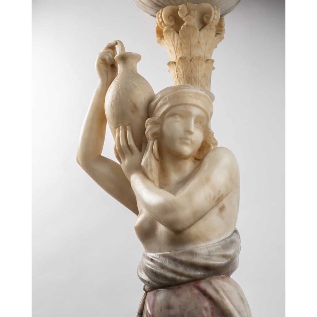 An Italian 19th Century Orientalist Alabaster Lamp Sculpture Attributed to Gugliemo Pugi (1850-1915). An Italian 19th Century Orientalist Alabaster Lamp Sculpture Attributed to Gugliemo Pugi (1850-1915).