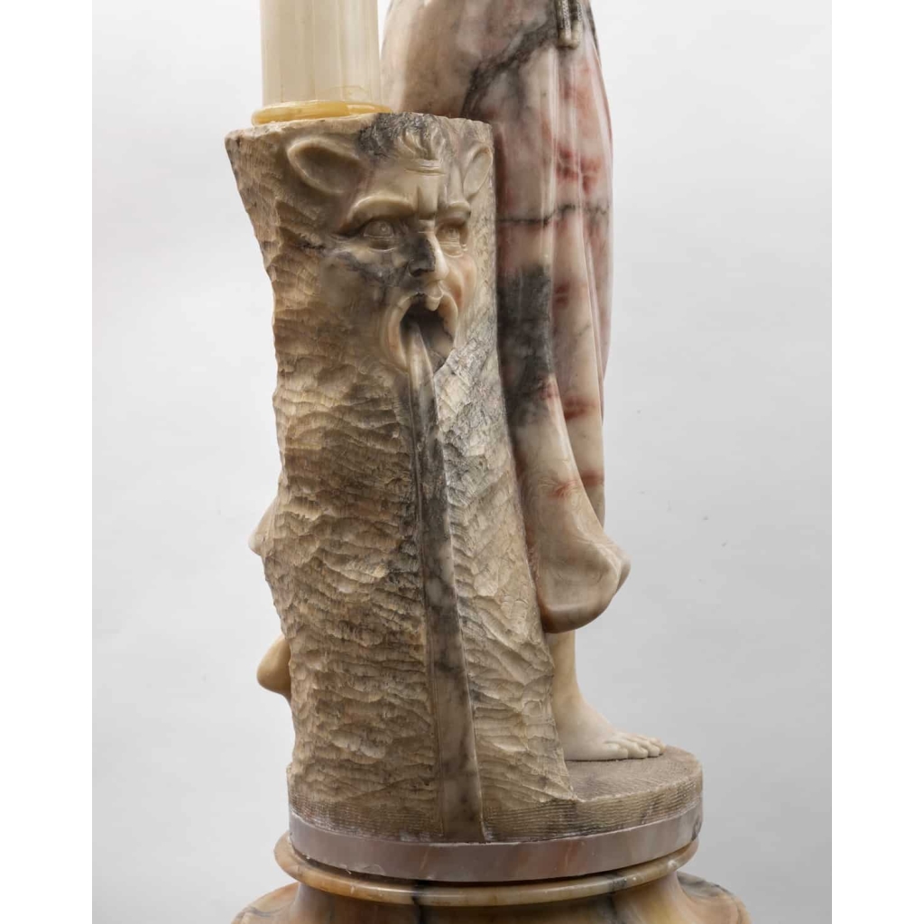 An Italian 19th Century Orientalist Alabaster Lamp Sculpture Attributed to Gugliemo Pugi (1850-1915). An Italian 19th Century Orientalist Alabaster Lamp Sculpture Attributed to Gugliemo Pugi (1850-1915).