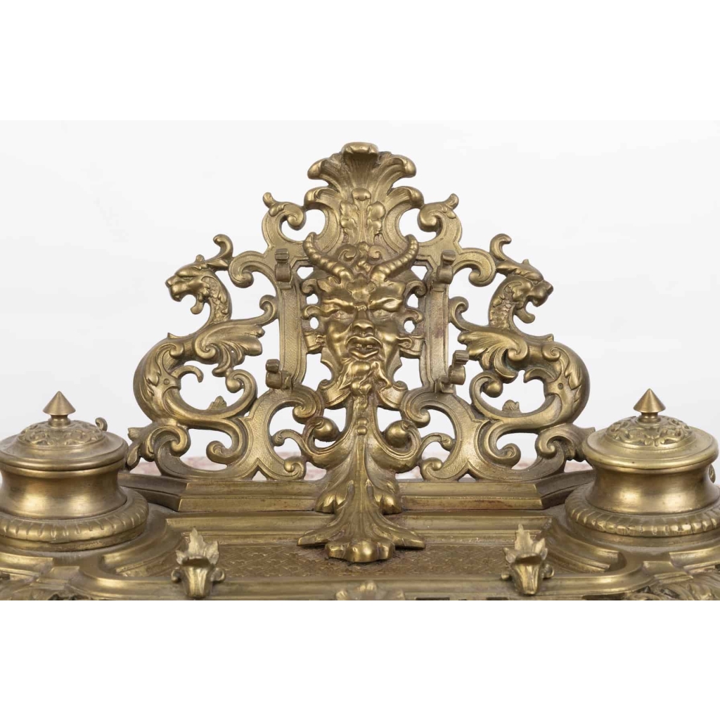 A French Late 19th Century Louis XV st. Ormulu Inkwell. A French Late 19th Century Louis XV st. Ormulu Inkwell.