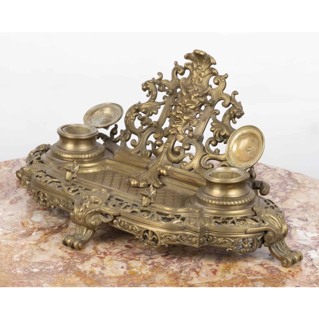 A French Late 19th Century Louis XV st. Ormulu Inkwell. A French Late 19th Century Louis XV st. Ormulu Inkwell.