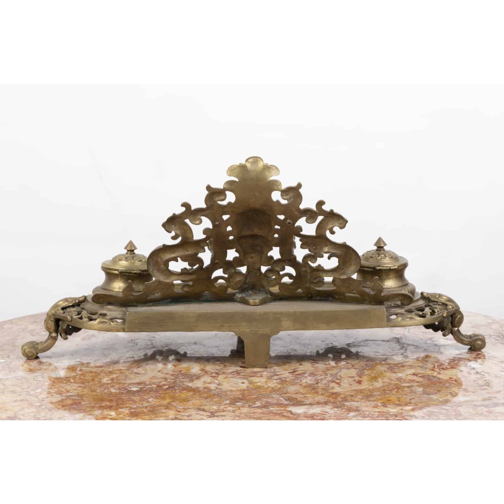 A French Late 19th Century Louis XV st. Ormulu Inkwell. A French Late 19th Century Louis XV st. Ormulu Inkwell.