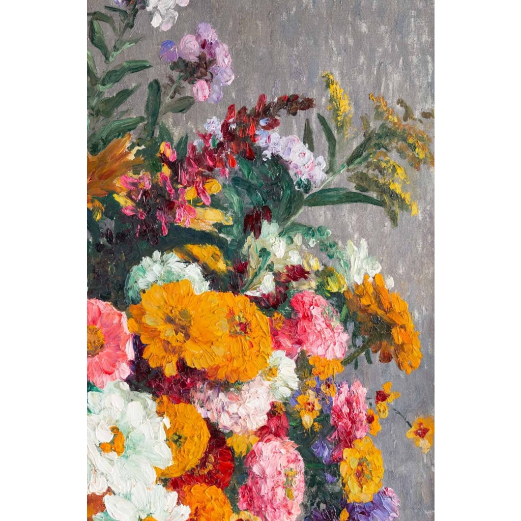 Tableau de Marthe Moisset ( 1871 1945) Compositon florale dans un vase en Delft Tableau de Marthe Moisset ( 1871 1945) Compositon florale dans un vase en Delft