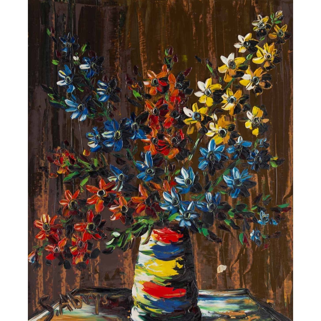 Tableau de S. Abrys vers 1950 "Bouquet de Campanules" Tableau de S. Abrys vers 1950 "Bouquet de Campanules"