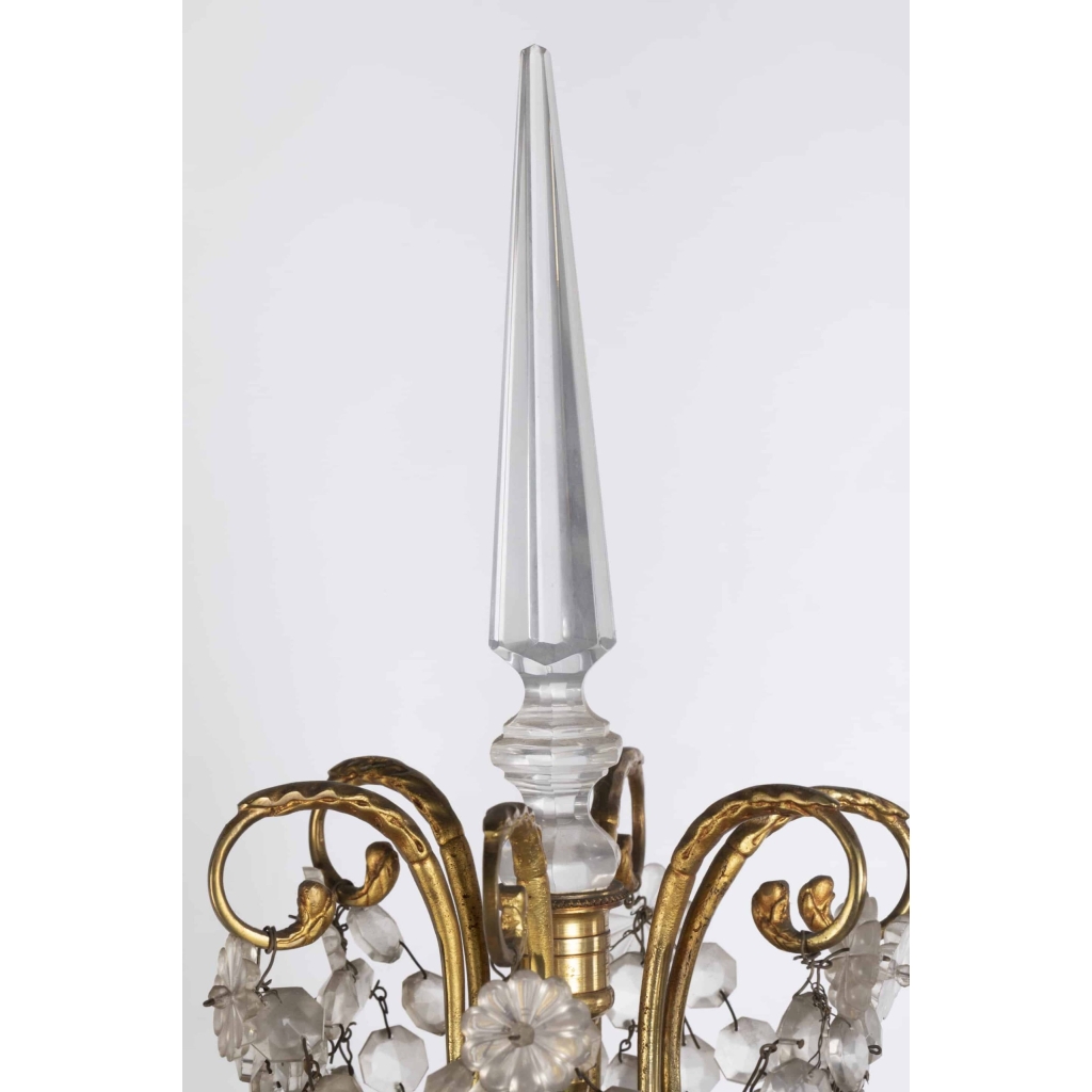 A Pair of French 19th Century Louis XVI St. Ormulu and Baccarat Crystal Girandoles. A Pair of French 19th Century Louis XVI St. Ormulu and Baccarat Crystal Girandoles.