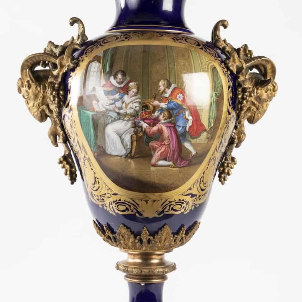 A French 19th Century Louis XVI St. Cobalt Blue Sèvres Porcelain And Orumulu Vase. A French 19th Century Louis XVI St. Cobalt Blue Sèvres Porcelain And Orumulu Vase.