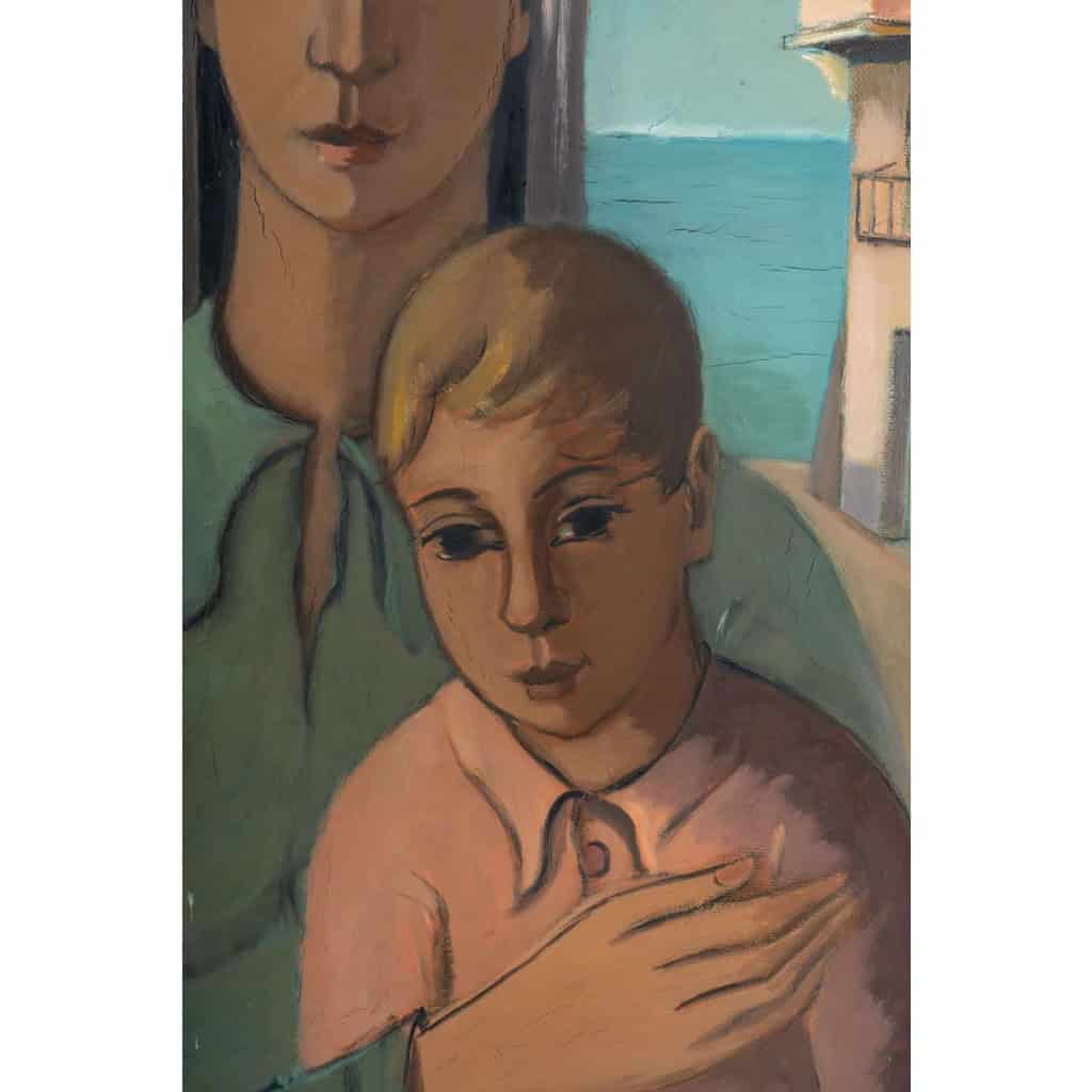 Huile sur toile, Une femme et son enfant, XXème Huile sur toile, Une femme et son enfant, XXème