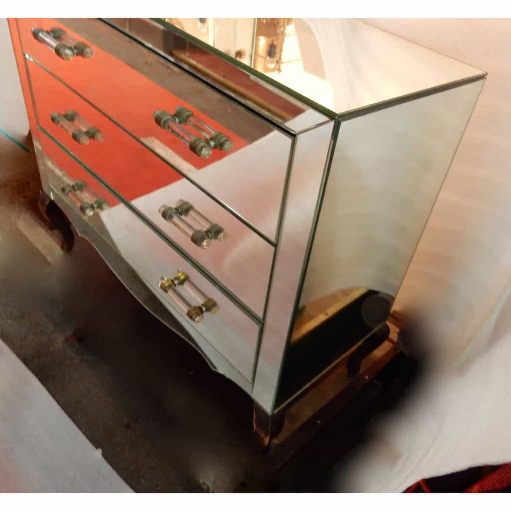 1940/50′ Commode Art Déco Miroir 3 Tiroirs 6 Poignées Verre 1940/50′ Commode Art Déco Miroir 3 Tiroirs 6 Poignées Verre