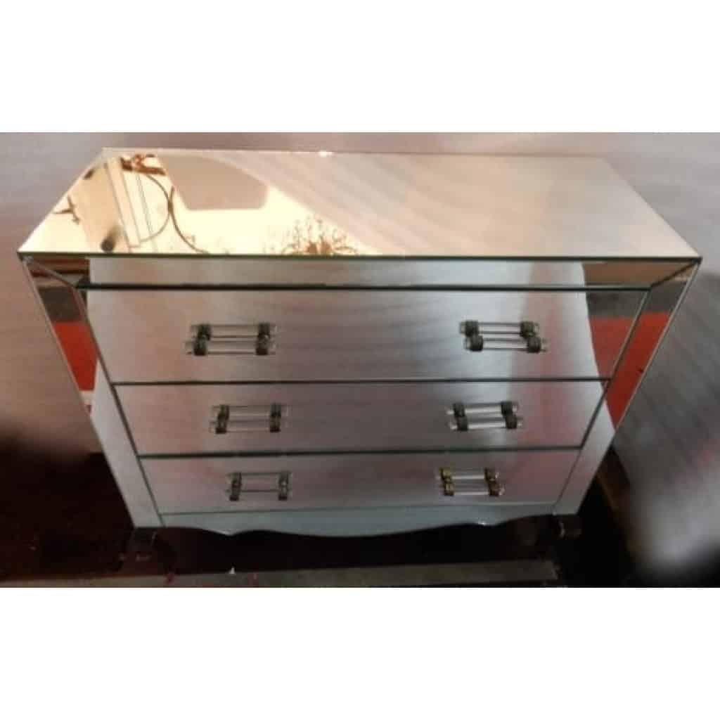 1940/50′ Commode Art Déco Miroir 3 Tiroirs 6 Poignées Verre 1940/50′ Commode Art Déco Miroir 3 Tiroirs 6 Poignées Verre