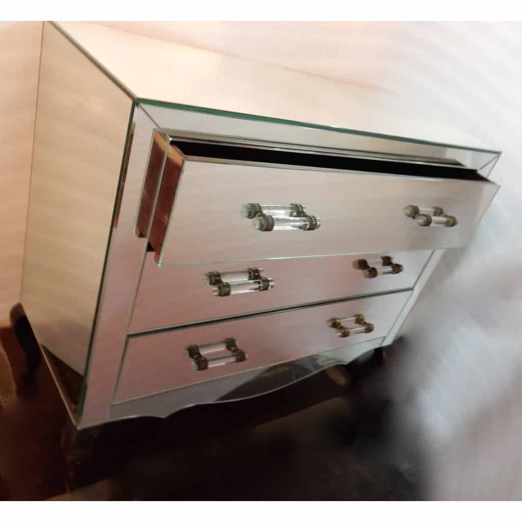 1940/50′ Commode Art Déco Miroir 3 Tiroirs 6 Poignées Verre 1940/50′ Commode Art Déco Miroir 3 Tiroirs 6 Poignées Verre