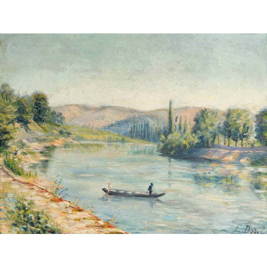 "Bord de rivière" de Elisabeth Dodel, début XXème. "Bord de rivière" de Elisabeth Dodel, début XXème.