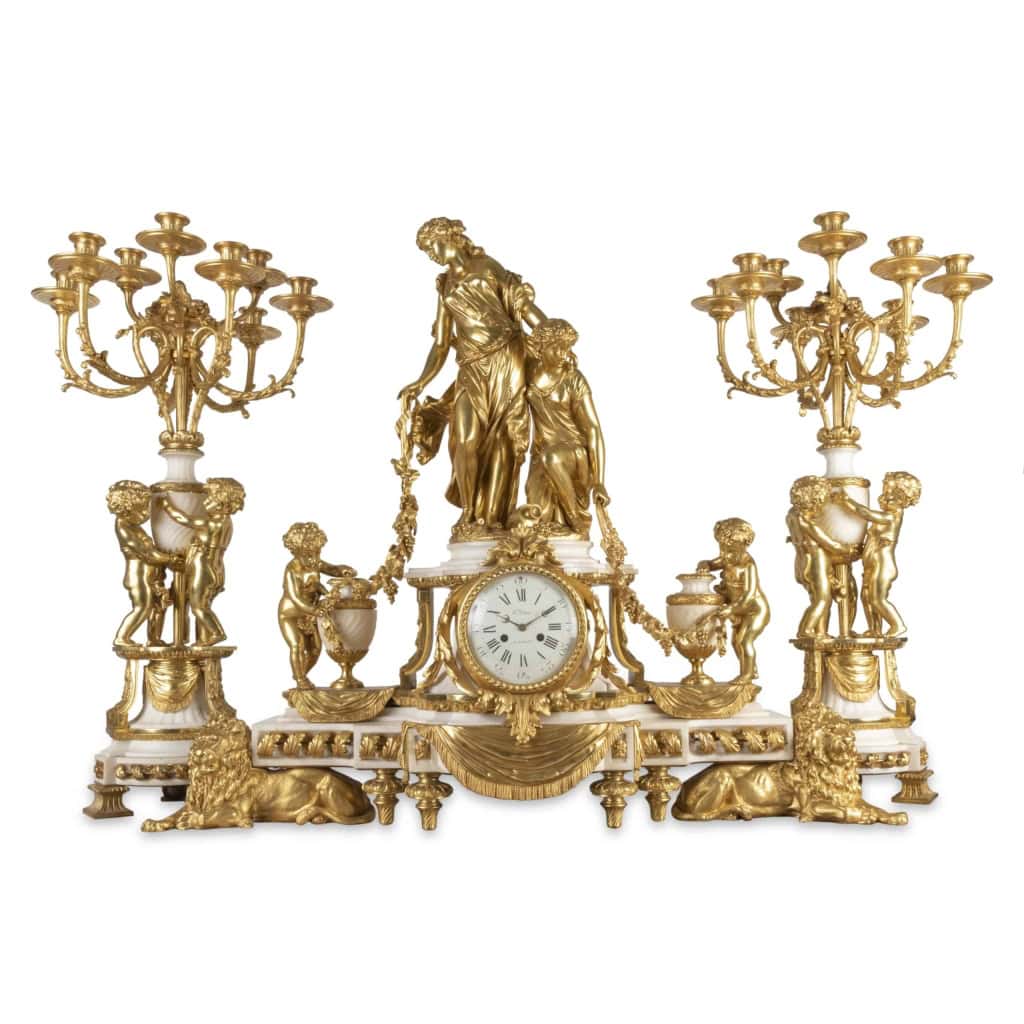 A Monumental Napoleon III Ormulu and white Marble Clock Set by Henri Vian (1860-1905) |||||||