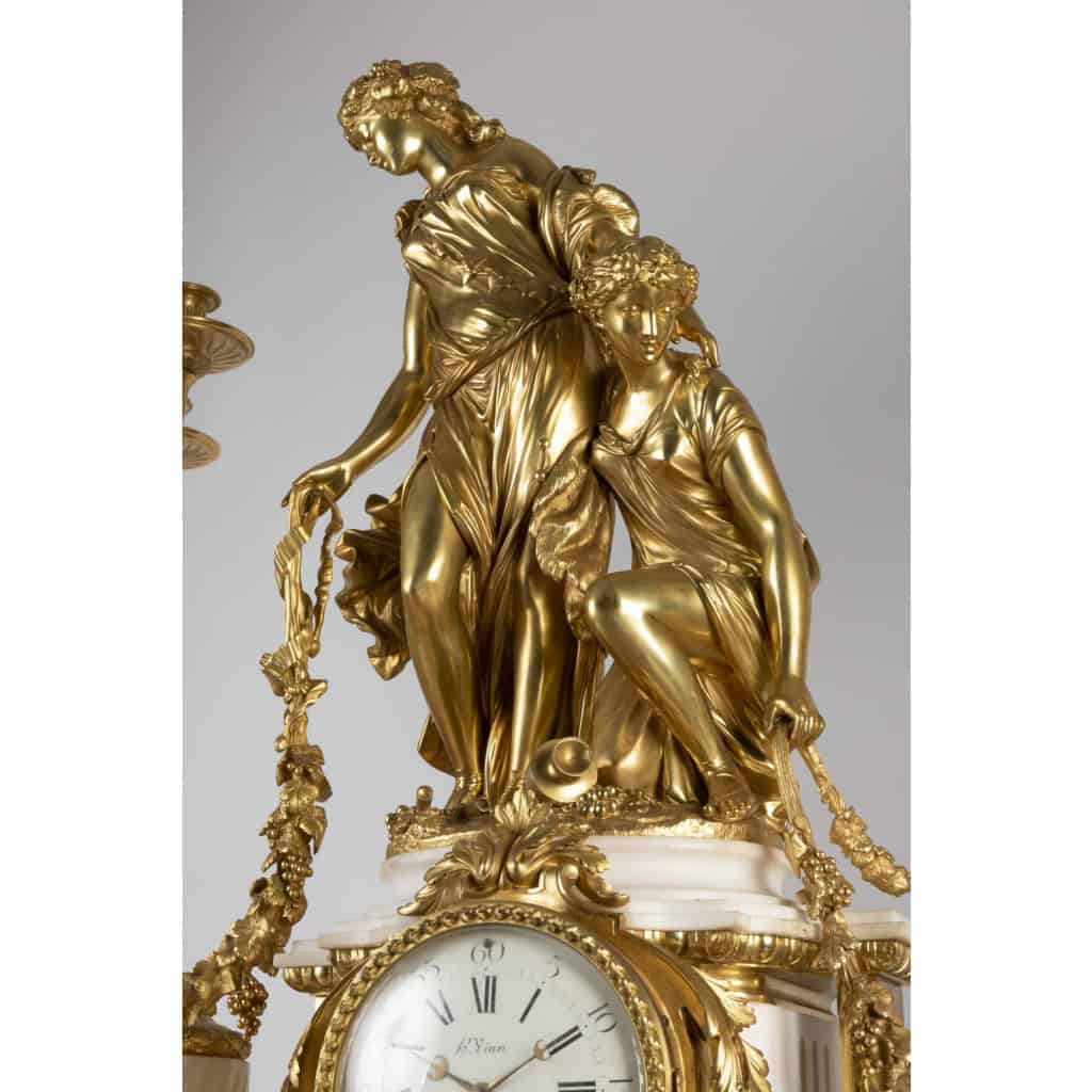 A Monumental Napoleon III Ormulu and white Marble Clock Set by Henri Vian (1860-1905) A Monumental Napoleon III Ormulu and white Marble Clock Set by Henri Vian (1860-1905)