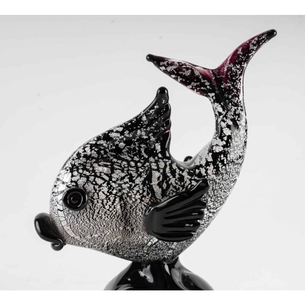 Poisson noir et argent , Murano, années 1950 Poisson noir et argent , Murano, années 1950