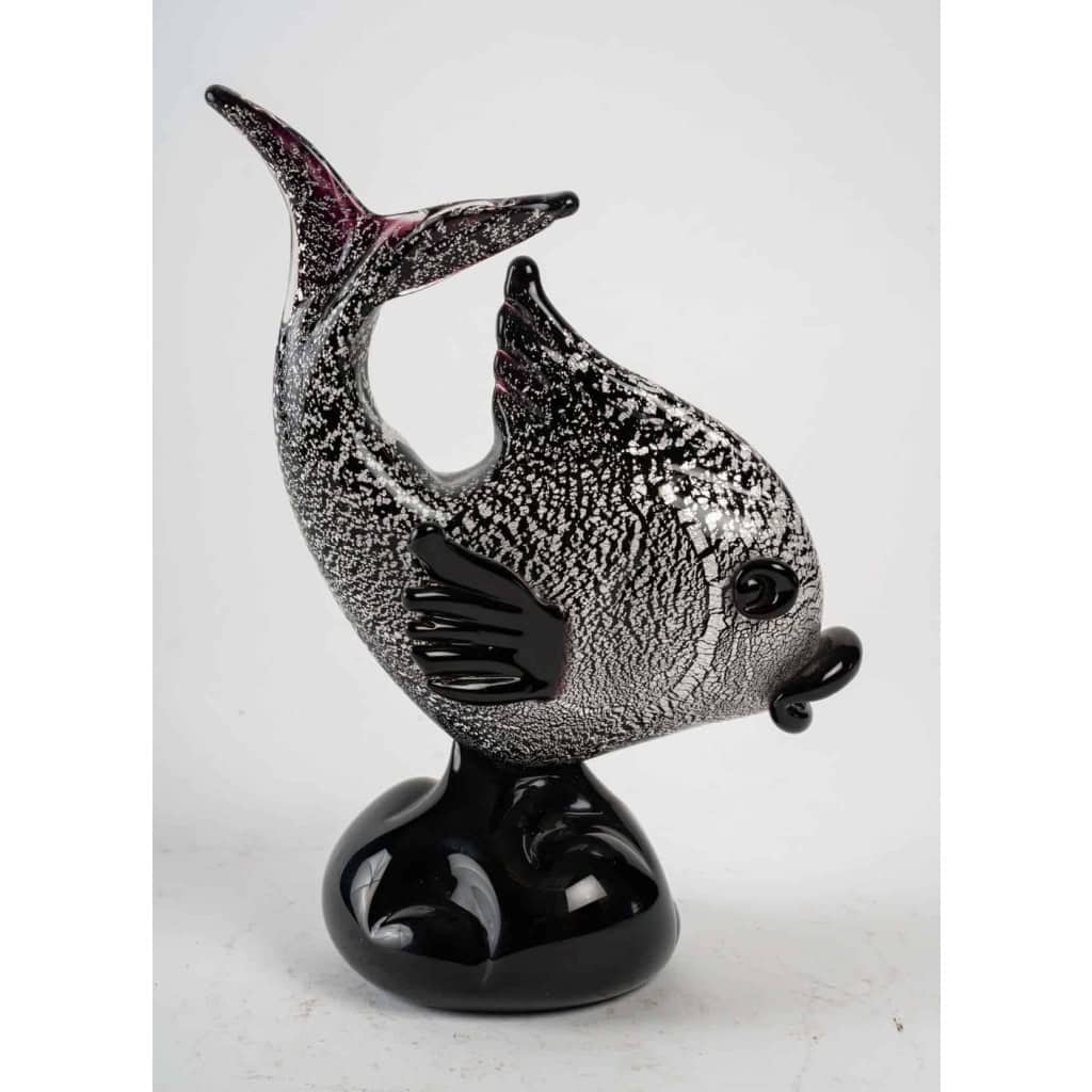 Poisson noir et argent , Murano, années 1950 Poisson noir et argent , Murano, années 1950