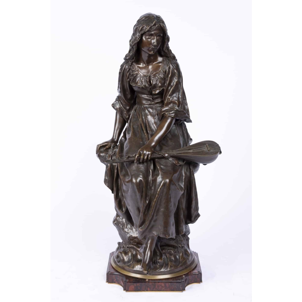 A French Late 19th Century Bronze "La Joueuse à La Mandoline" by Paul Eugène Mengin (1853-1937) ||||||