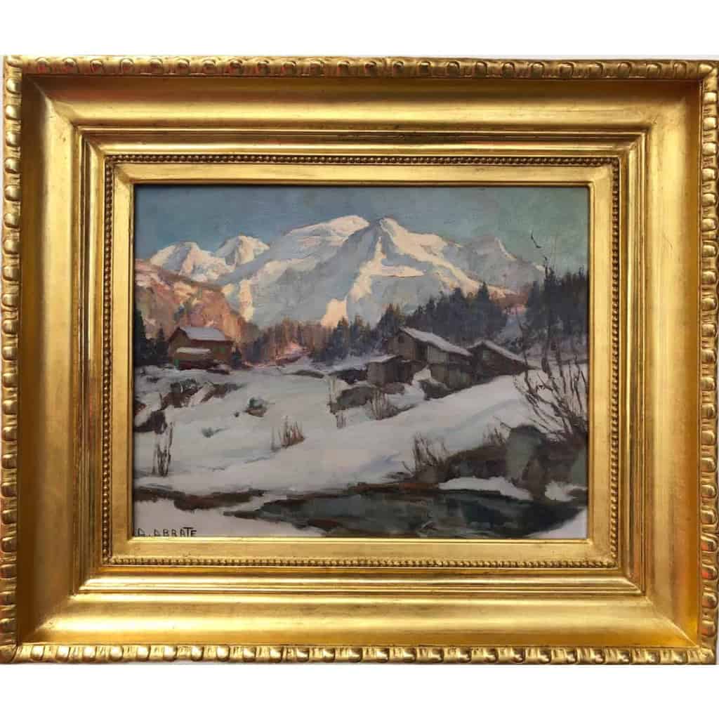 ABRATE Angelo Peinture XXè siècle Soleil sur le Mont Blanc Huile signée ABRATE Angelo Peinture XXè siècle Soleil sur le Mont Blanc Huile signée