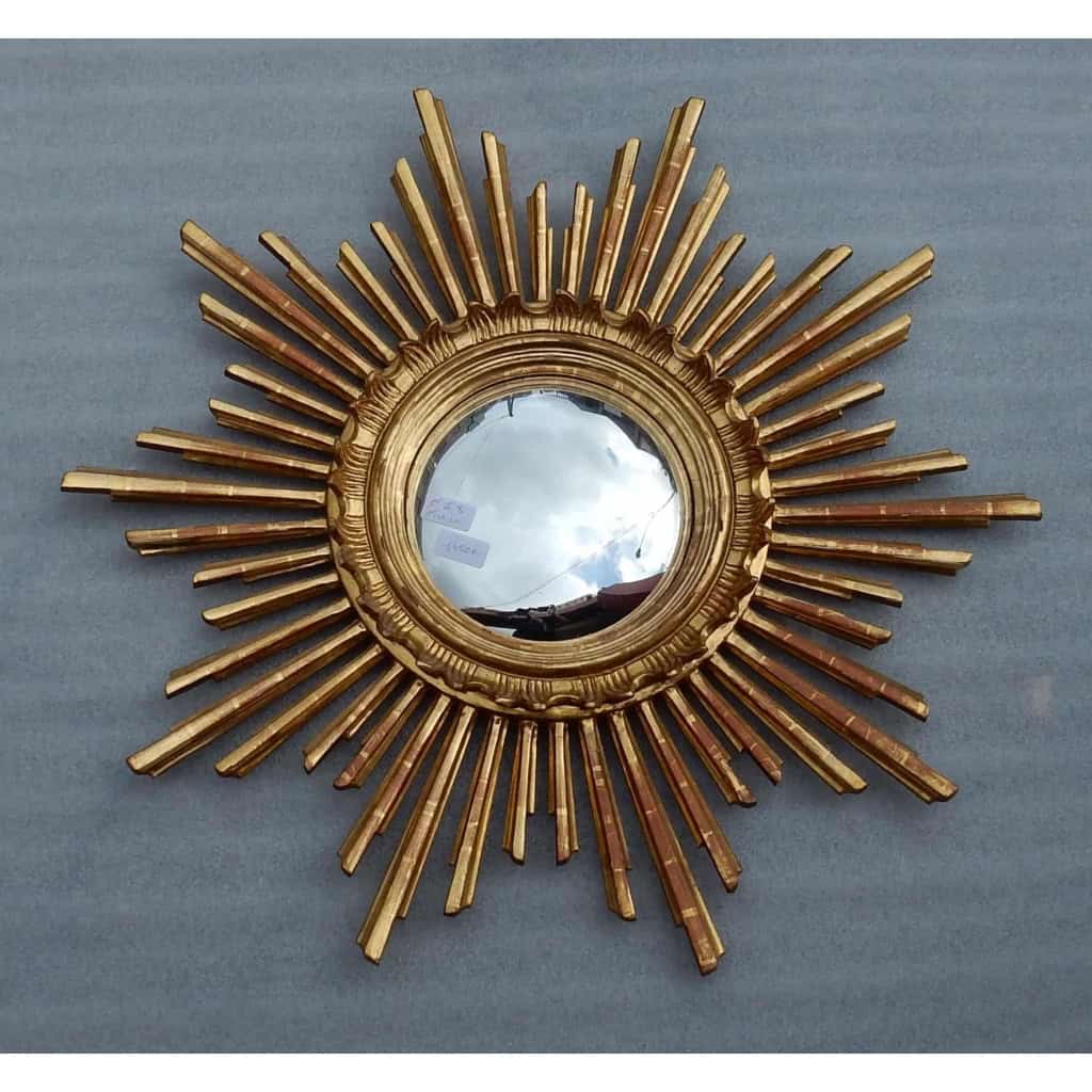 1950/70 ‘ Miroir soleil Convexe, Bois Doré Diamètre 68 cm ||||||||||||||