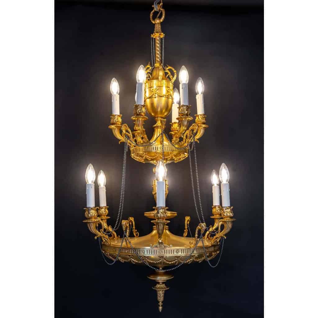 Joli lustre néo-classique, style Louis XVI, en bronze doré |||||||||||