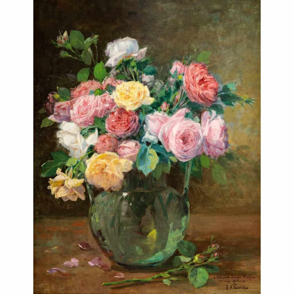 Justin Jules Claverie (1859 - 1932) : Bouquet de roses. Justin Jules Claverie (1859 - 1932) : Bouquet de roses.