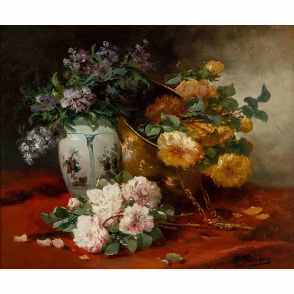 Henri Cauchois (1850 - 1911) : Nature morte aux bouquets de roses. Henri Cauchois (1850 - 1911) : Nature morte aux bouquets de roses.