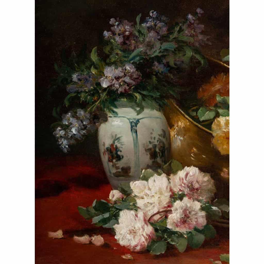 Henri Cauchois (1850 - 1911) : Nature morte aux bouquets de roses. Henri Cauchois (1850 - 1911) : Nature morte aux bouquets de roses.