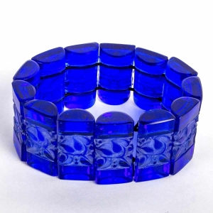 Bracelet "Cerisier" verre bleu cobalt patiné blanc de René LALIQUE ||||