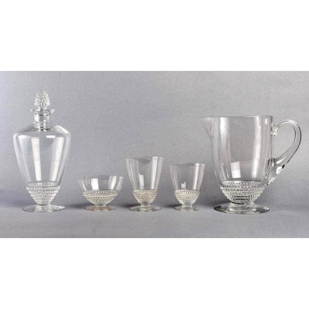 Service "Nippon" verre blanc 32 Pièces (30 Verres + 1 Broc + 1 Carafe) de René LALIQUE |||||||||||