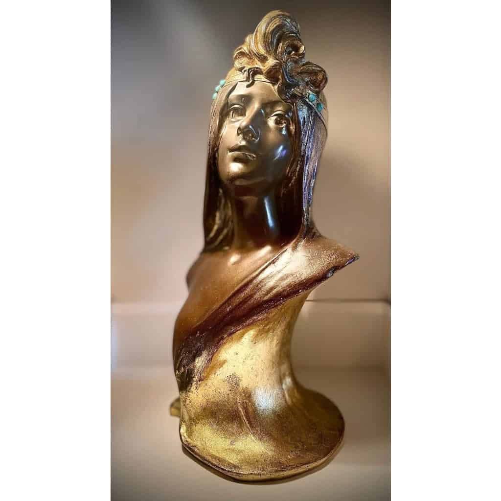 BUSTE ART NOUVEAU EN BRONZE D UNE JEUNE FILLE DE GEORGES FLAMAND (1895/1925) ||||||