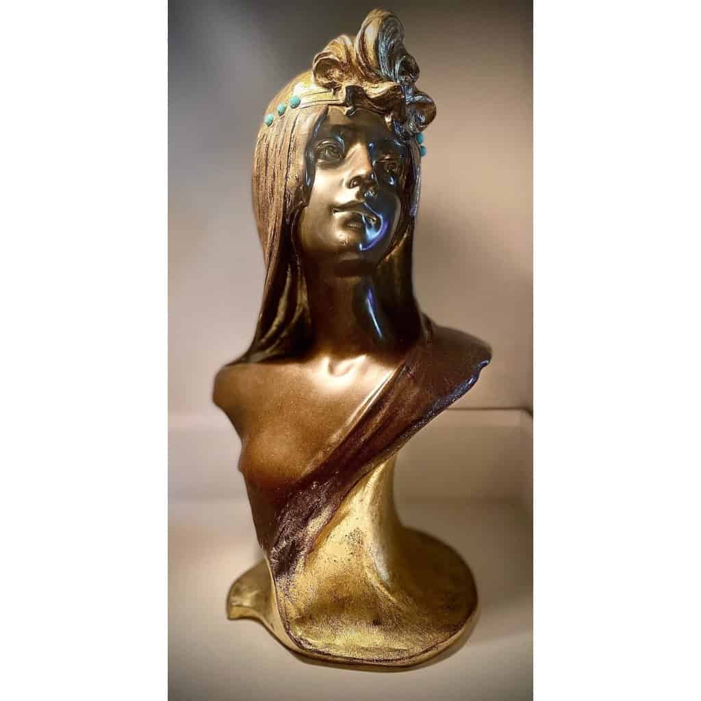 BUSTE ART NOUVEAU EN BRONZE D UNE JEUNE FILLE DE GEORGES FLAMAND (1895/1925) BUSTE ART NOUVEAU EN BRONZE D UNE JEUNE FILLE DE GEORGES FLAMAND (1895/1925)