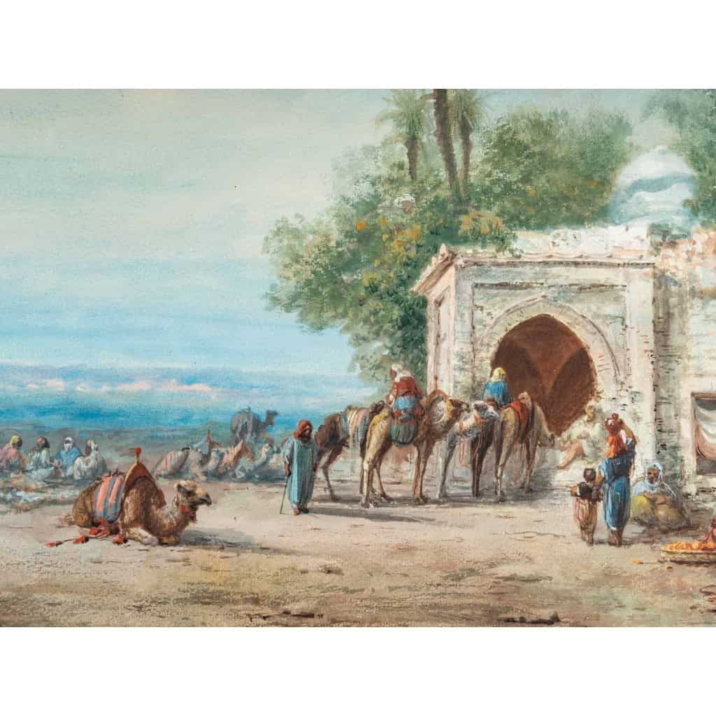 Panorama au minaret, datée 1882, Gouache Orientaliste Signée P.PASCAL Panorama au minaret, datée 1882, Gouache Orientaliste Signée P.PASCAL