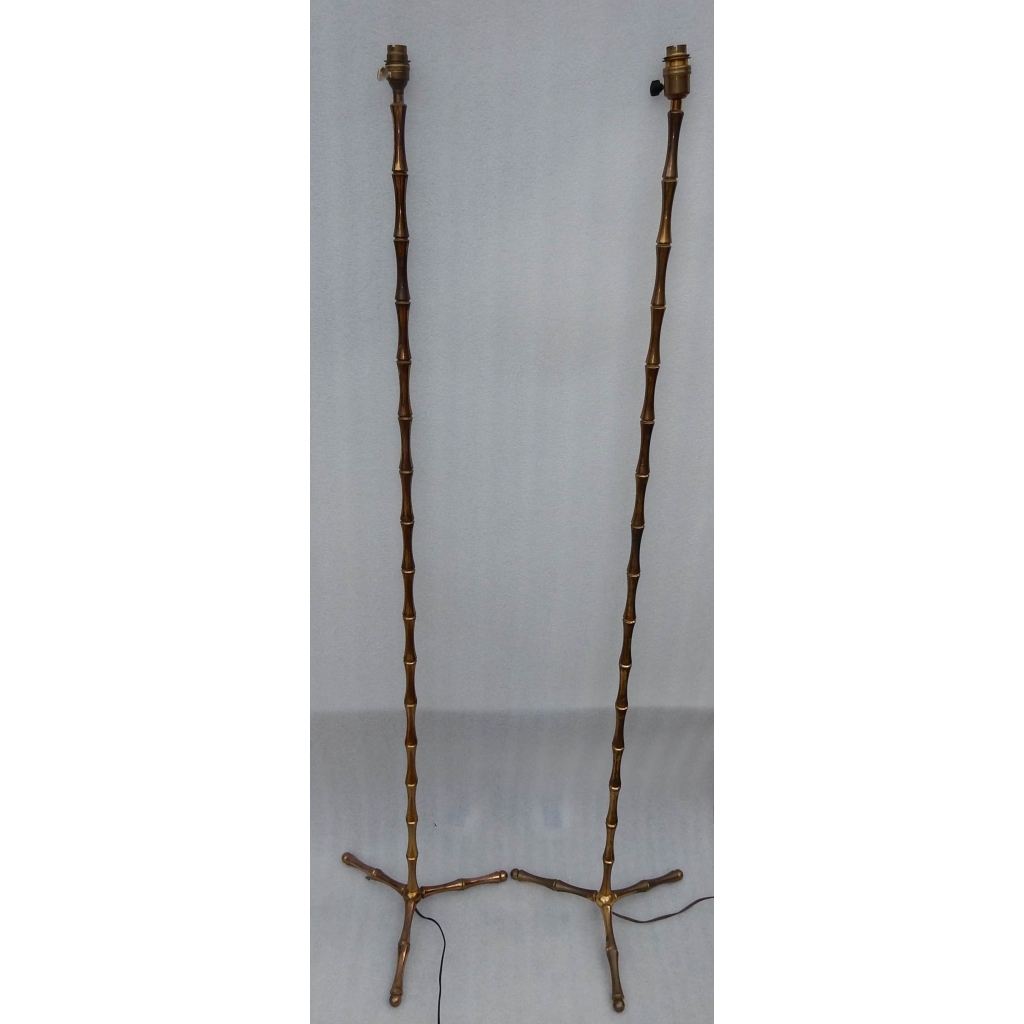 1970′ Paire De Lampadaires En Bronze Doré Maison Baguès Modèle Bambou H 142 cm 1970′ Paire De Lampadaires En Bronze Doré Maison Baguès Modèle Bambou H 142 cm