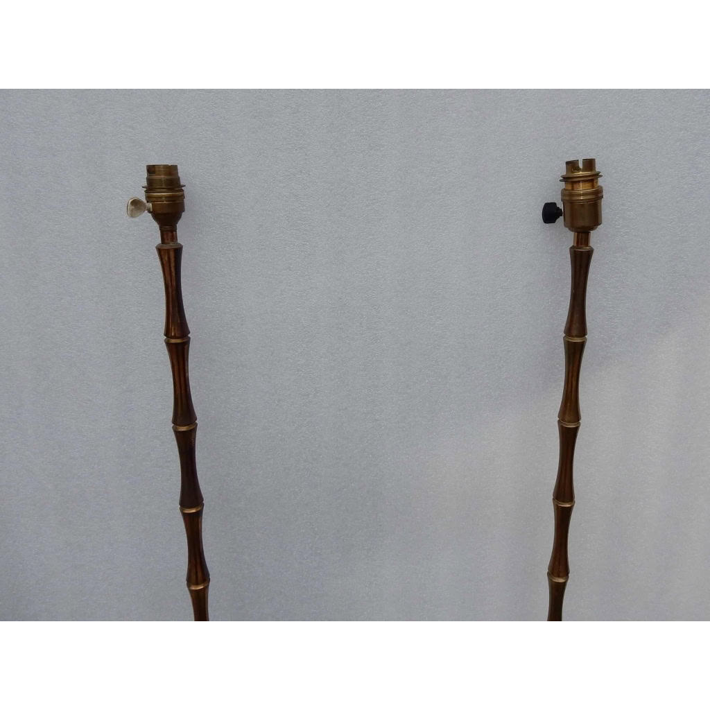 1970′ Paire De Lampadaires En Bronze Doré Maison Baguès Modèle Bambou H 142 cm 1970′ Paire De Lampadaires En Bronze Doré Maison Baguès Modèle Bambou H 142 cm