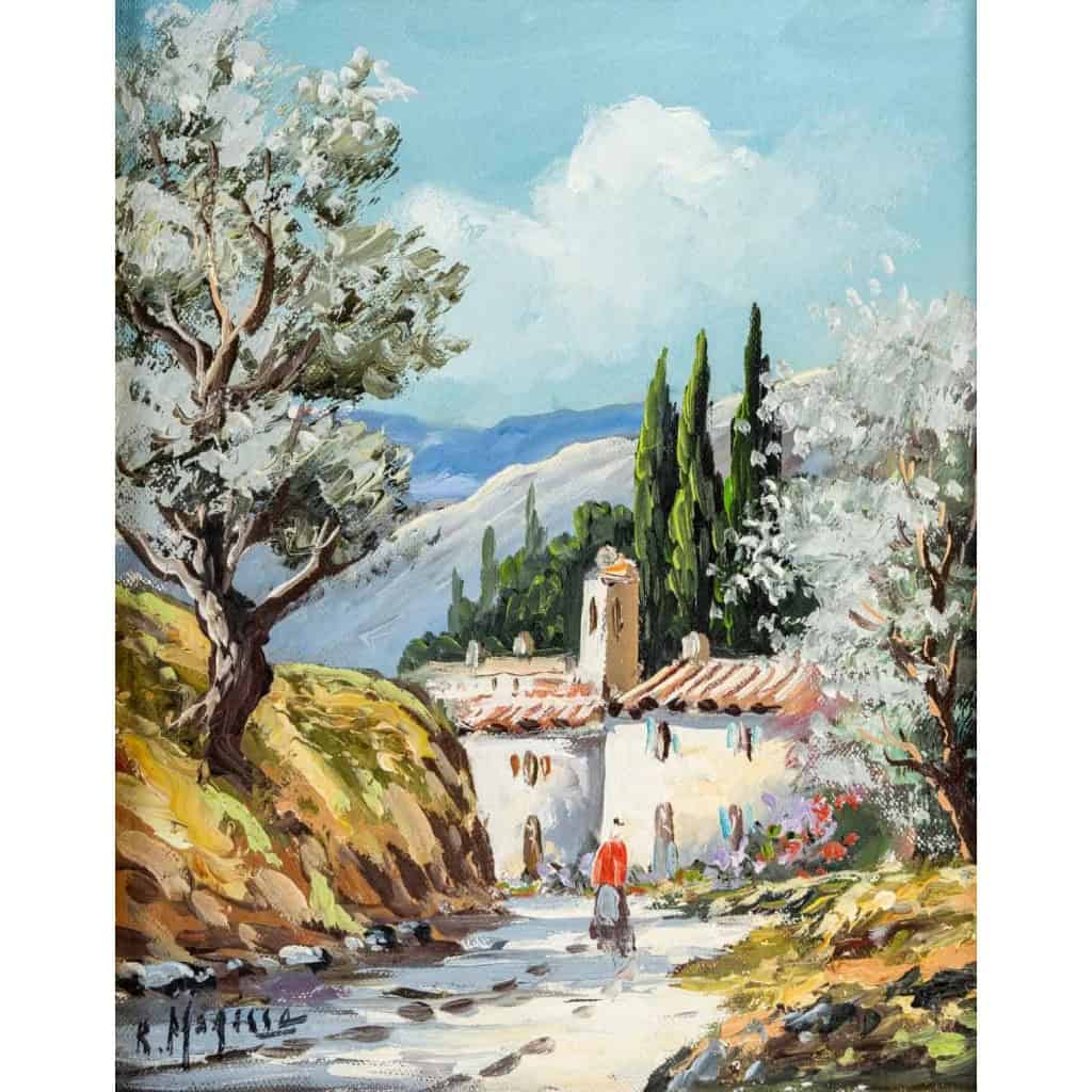 Huile sur toile, Village de Provence, XXème siècle Huile sur toile, Village de Provence, XXème siècle