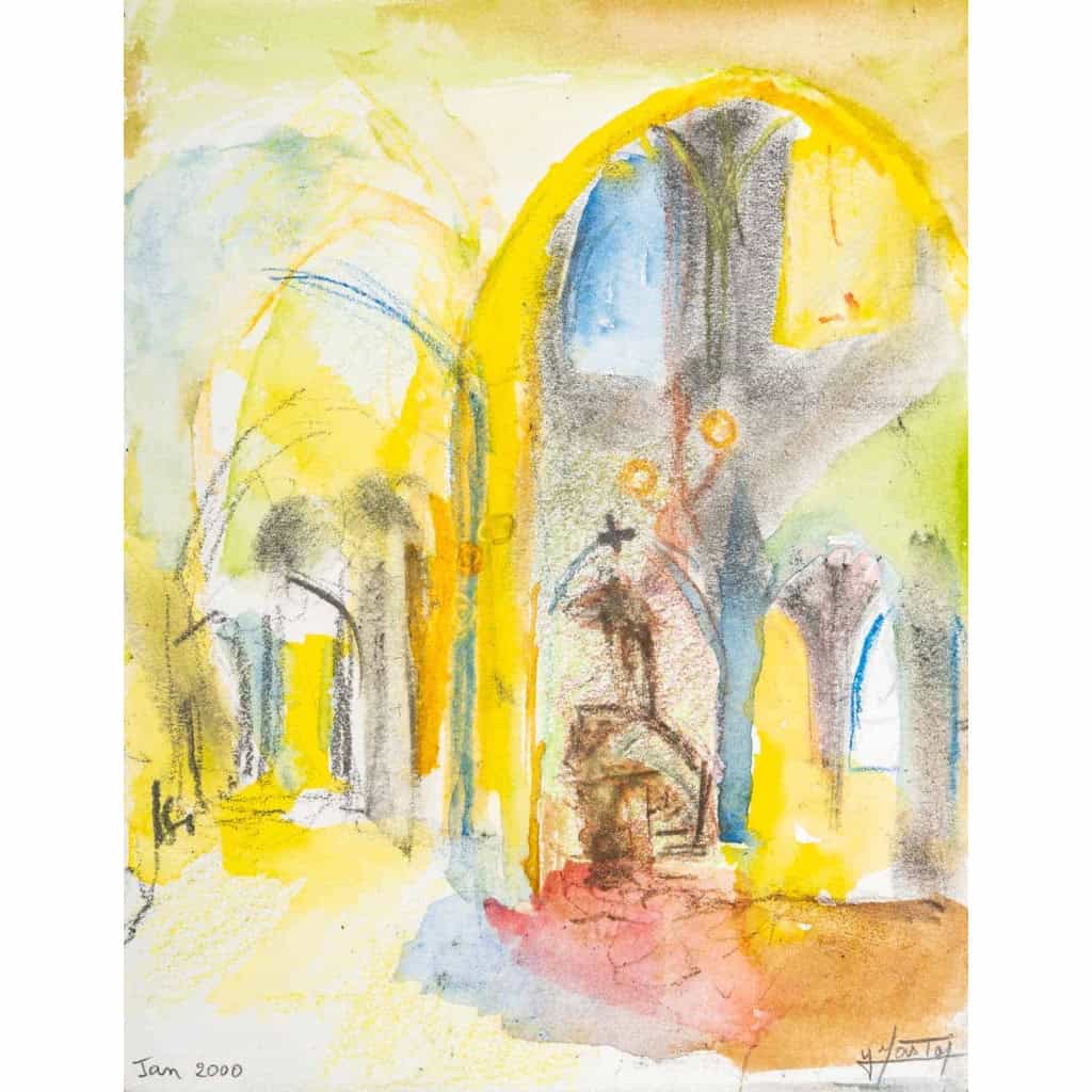 Paire d'aquarelle, intérieur d'église, XXème siècle Paire d'aquarelle, intérieur d'église, XXème siècle