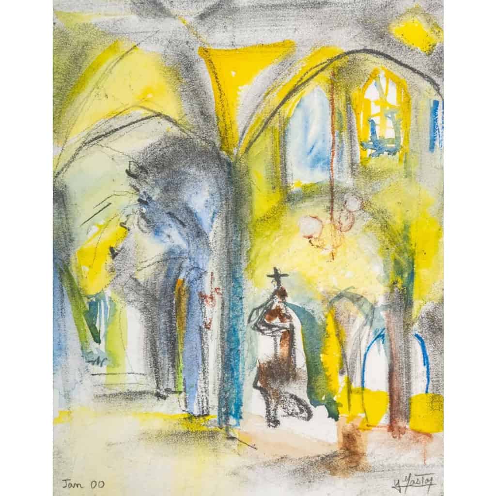 Paire d'aquarelle, intérieur d'église, XXème siècle Paire d'aquarelle, intérieur d'église, XXème siècle