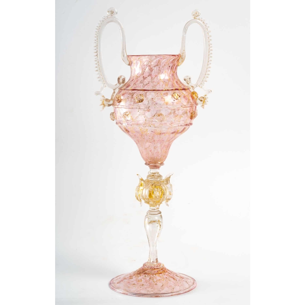 Très grand verre vénitien rose Salviati ou Frateli Toso, 1880 ||||||||||