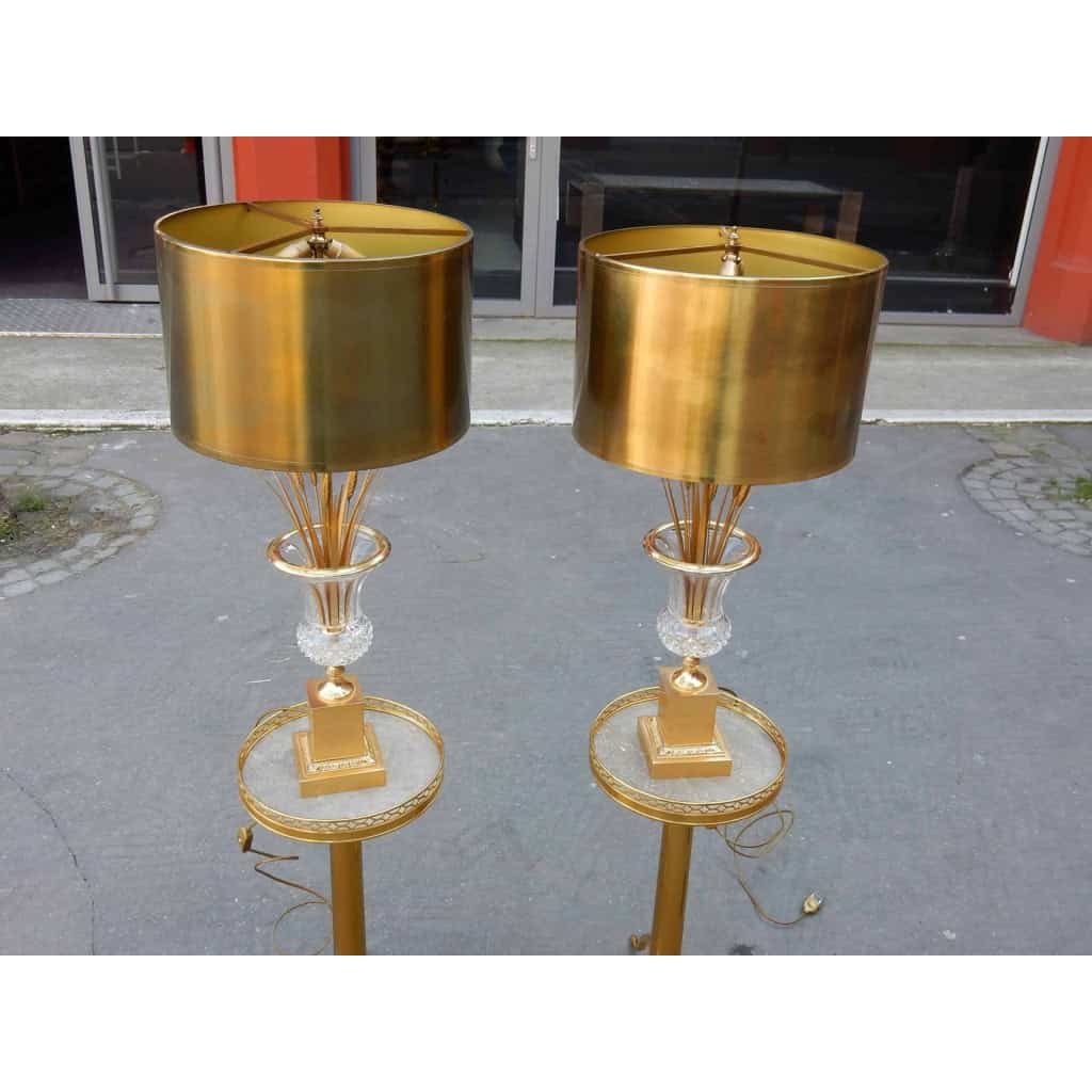 1950-70′ Paire de Lampes Vases Medicis en Cristal et Bronze Style Maison Charles |||||||||