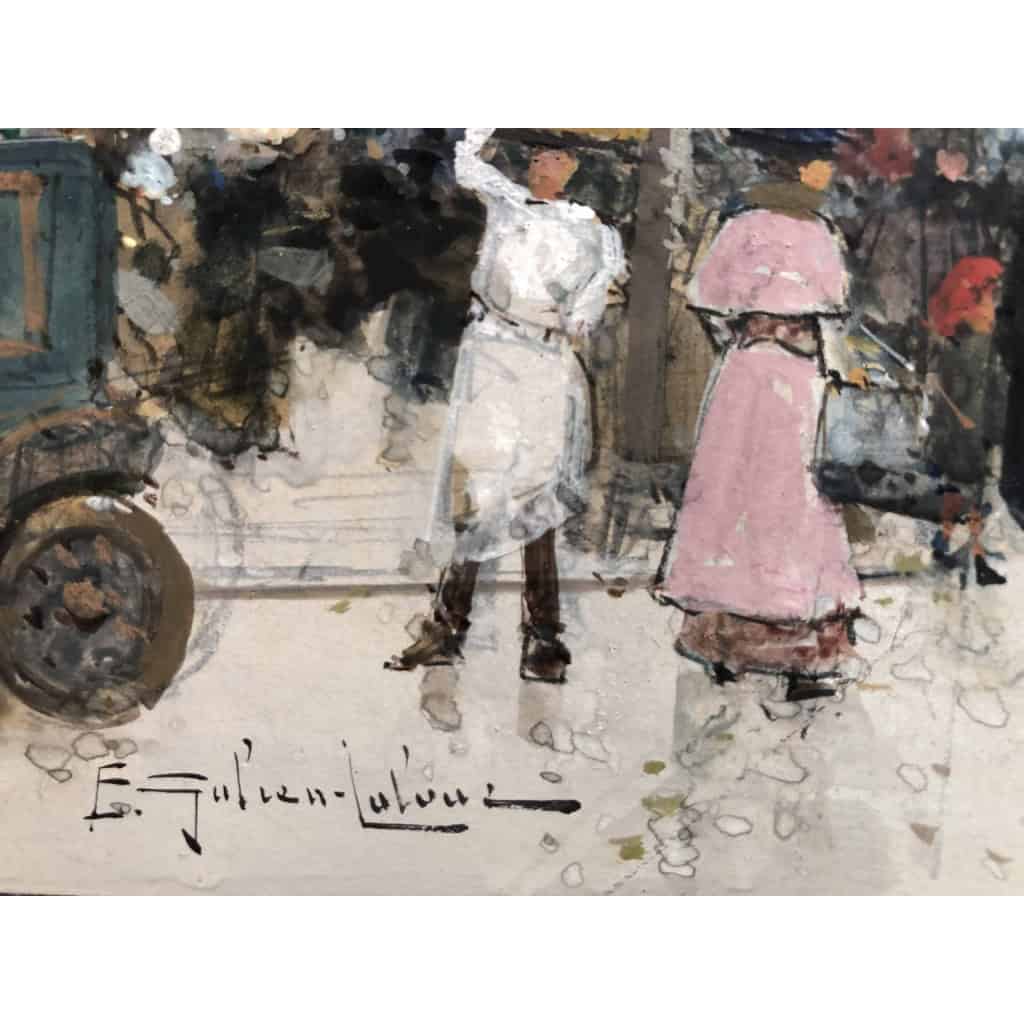 Galien Laloue Eugène French Painting 20th Century View Of Paris Animation Boulevard St Denis Gouache signée Galien Laloue Eugène French Painting 20th Century View Of Paris Animation Boulevard St Denis Gouache signée