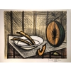 BUFFET Bernard Nature morte au melon et à l'assiette Lithographie couleurs justifiée BUFFET Bernard Nature morte au melon et à l'assiette Lithographie couleurs justifiée