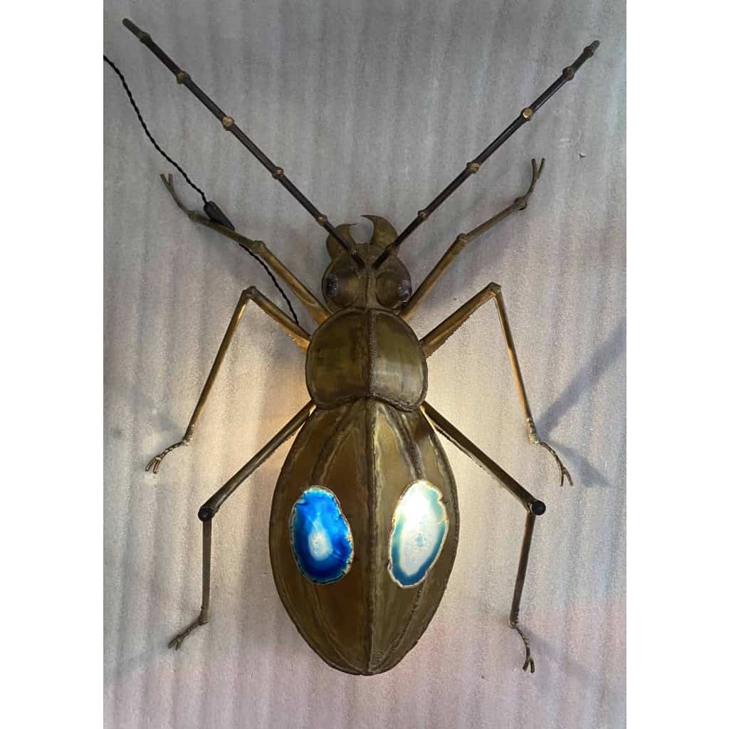 1970′ Table Basse Ou Applique Scarabée Avec Agates Bleues Éclairante DLG de Duval Brasseur ou Isabelle Faure Pour Honoré 1970′ Table Basse Ou Applique Scarabée Avec Agates Bleues Éclairante DLG de Duval Brasseur ou Isabelle Faure Pour Honoré