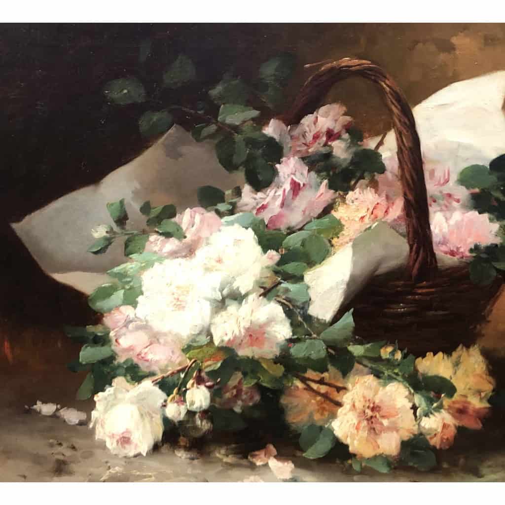 CAUCHOIX Eugène Bouquet de roses dans un panier huile sur toile signée CAUCHOIX Eugène Bouquet de roses dans un panier huile sur toile signée