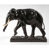 Sculpture en bronze et ivoire, Éléphant en marche, signée Boudarel |||||||||