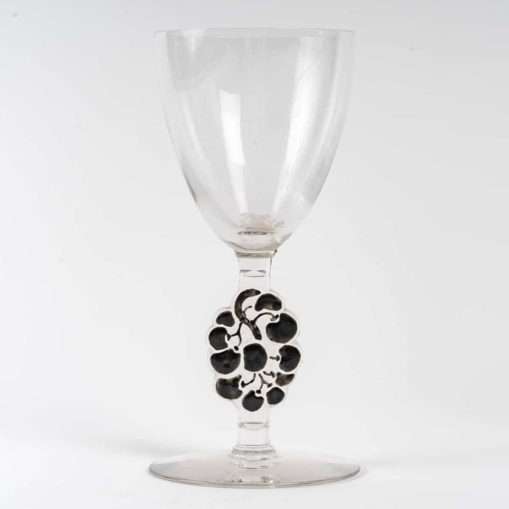 Suite de 6 Verres à Liqueur "Thionville" verre blanc émaillé noir de René LALIQUE - 6 pièces Suite de 6 Verres à Liqueur "Thionville" verre blanc émaillé noir de René LALIQUE - 6 pièces