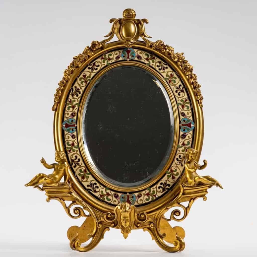 Miroir en bronze émaillé, signé Barbedienne, XIXème siècle |||||||||