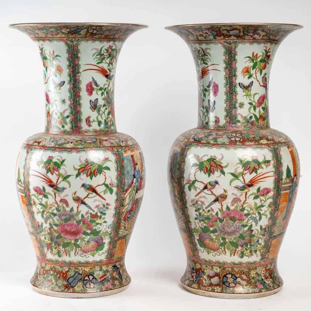 Vases canton, début XXème siècle, Famille rose Vases canton, début XXème siècle, Famille rose