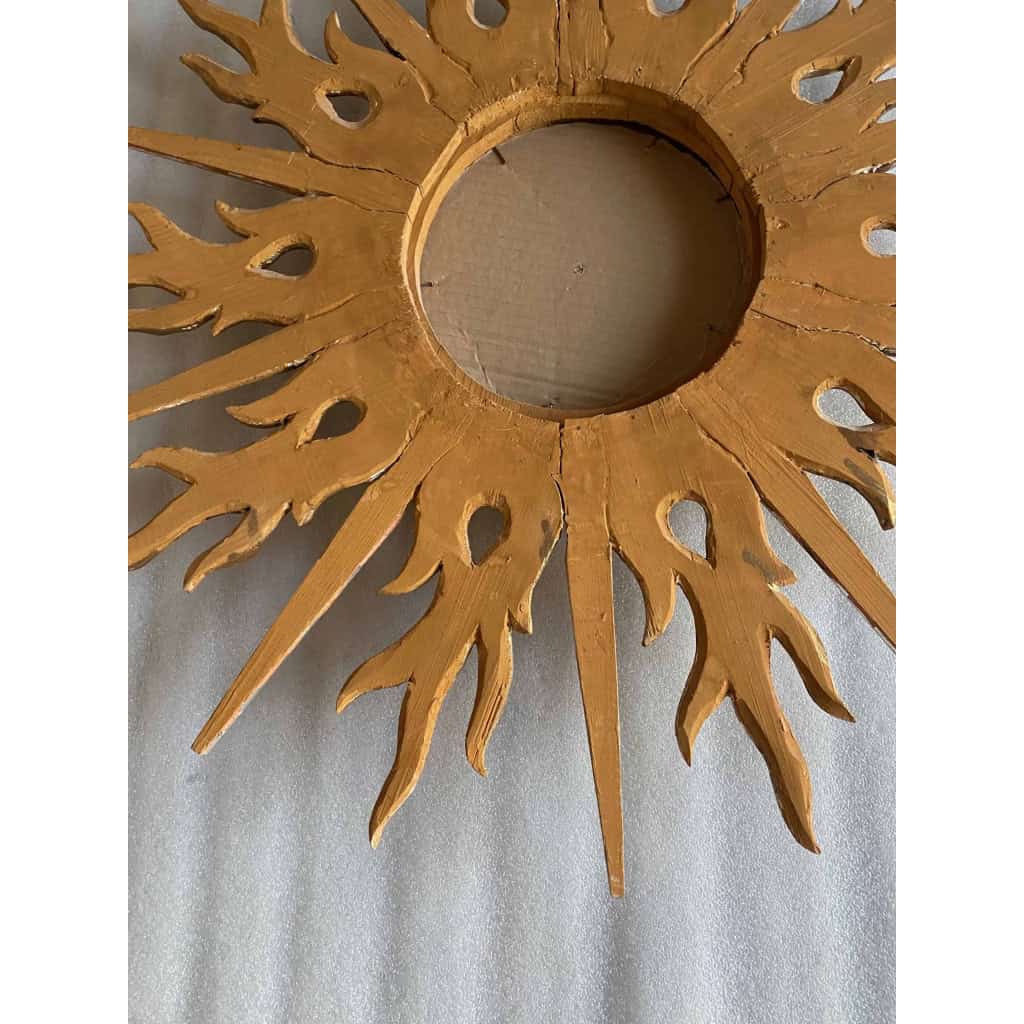 1950/70′ Miroir Soleil Plat 2 Étages Bois Doré Et Argenté 78 Cm De Diamètre 1950/70′ Miroir Soleil Plat 2 Étages Bois Doré Et Argenté 78 Cm De Diamètre