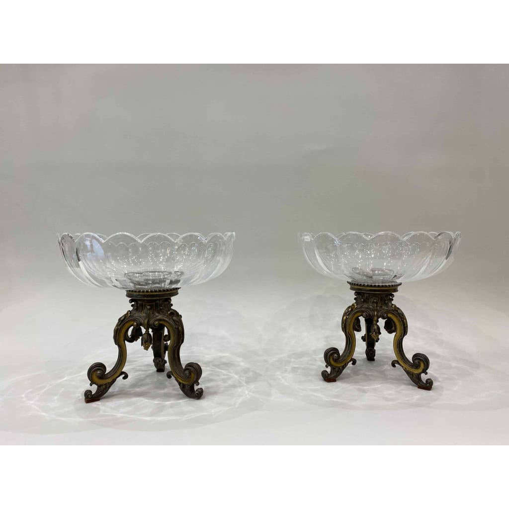 Paire de coupes en cristal et bronze argenté et doré, Circa 1900 |||||||