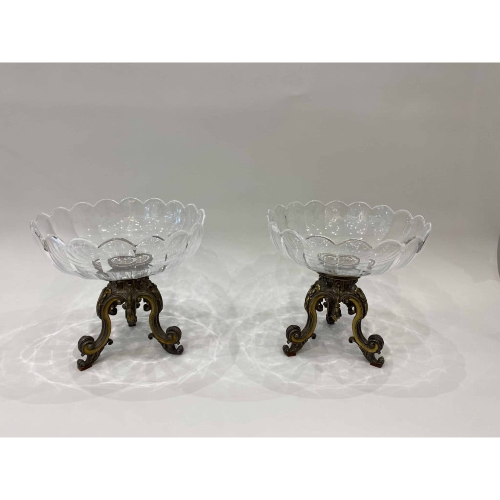 Paire de coupes en cristal et bronze argenté et doré, Circa 1900 Paire de coupes en cristal et bronze argenté et doré, Circa 1900