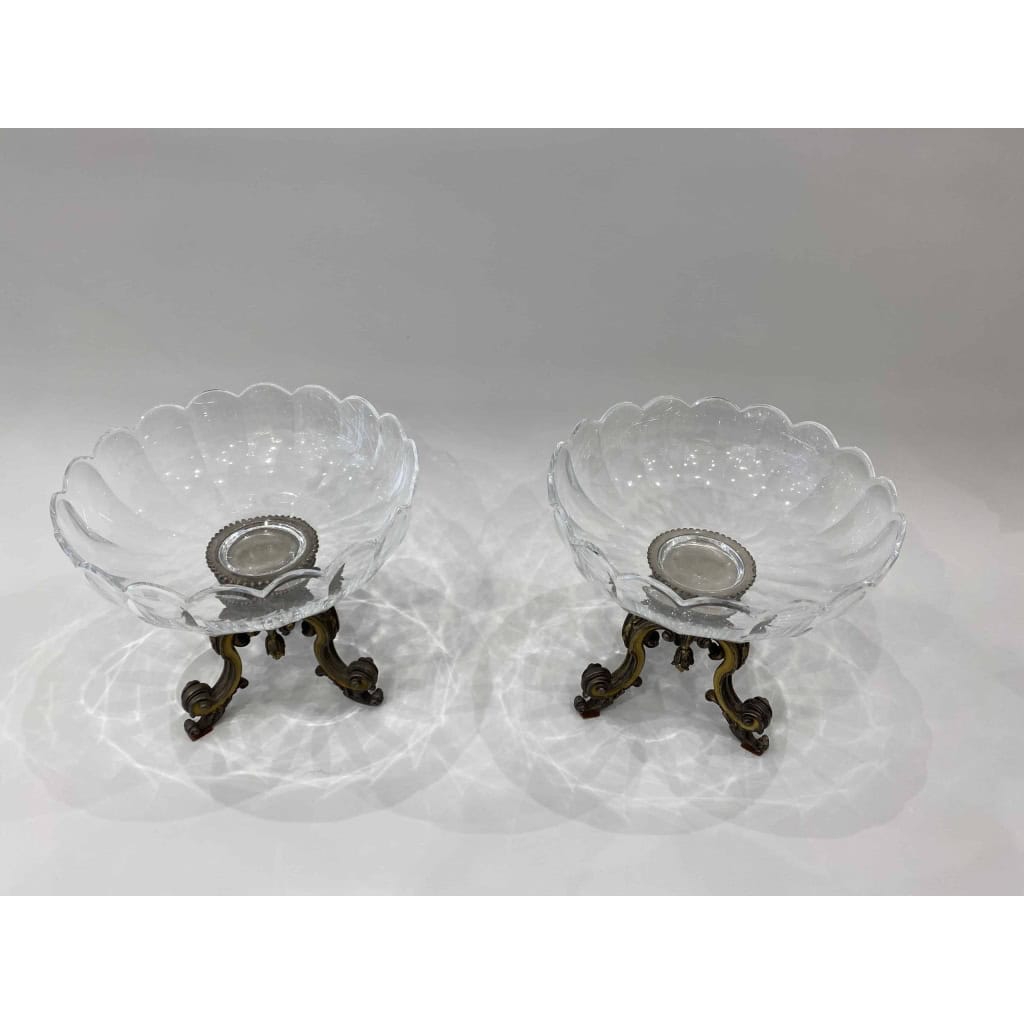 Paire de coupes en cristal et bronze argenté et doré, Circa 1900 Paire de coupes en cristal et bronze argenté et doré, Circa 1900